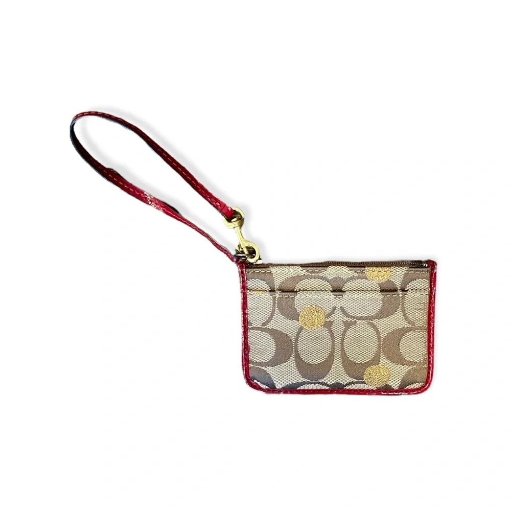 Coach Signature Monogram Red ID Wristlet - Picture 1 of 2